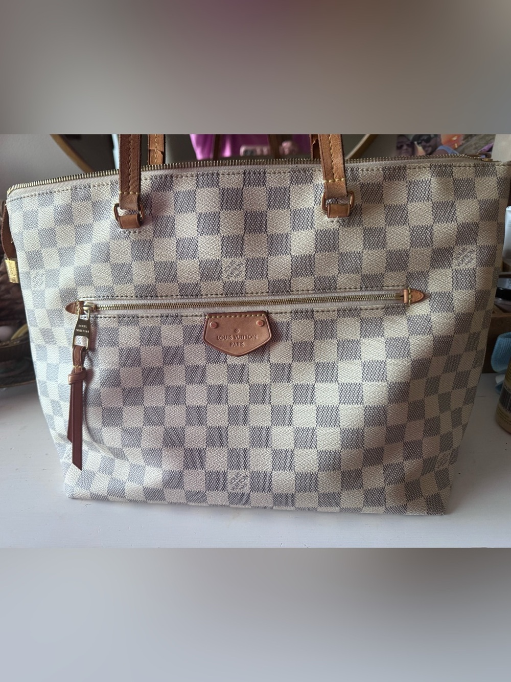 Louis Vuitton Damier Azur Tote in Light Beige and Gray with Vachetta Trim